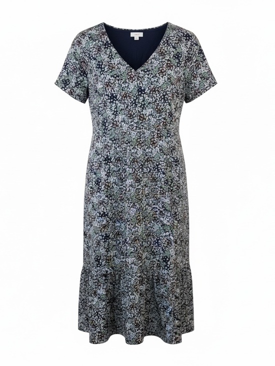 J. Jill Dresses & Skirts - J. Jill Navy Ditsy Floral V-Neck Midi Dress Short Sleeve Tall L Cotton